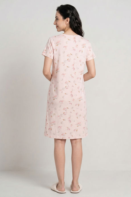 Zivame Beach Dreamer Knit Poly Knee Length Nightdress With In Built Slip On Bra - Soft Pink — image 2